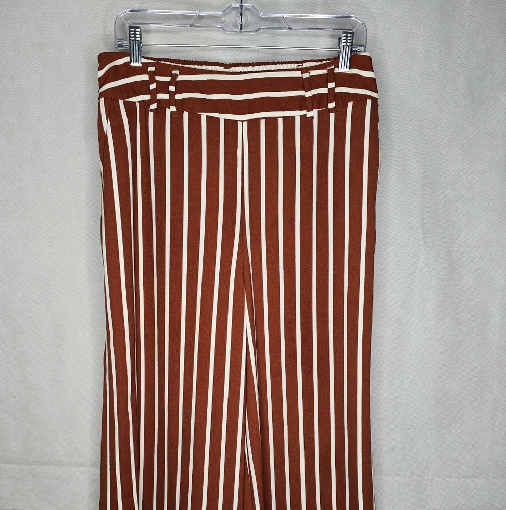 A New Day Pull On Pants Rust White Stripe High Rise Wide Leg Pockets Large